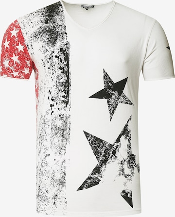 Rusty Neal Cooles T-Shirt mit V-Ausschnitt in Weiß: predná strana