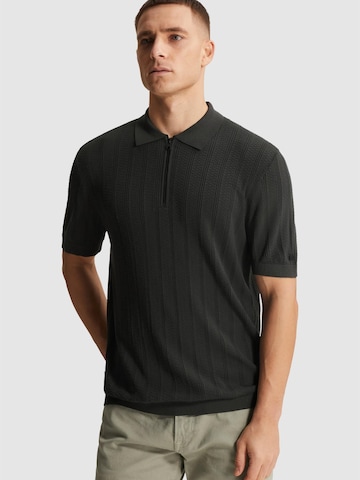 T-Shirt 'Polo shirt with zipper closure and allover texture' CAST IRON en gris : devant