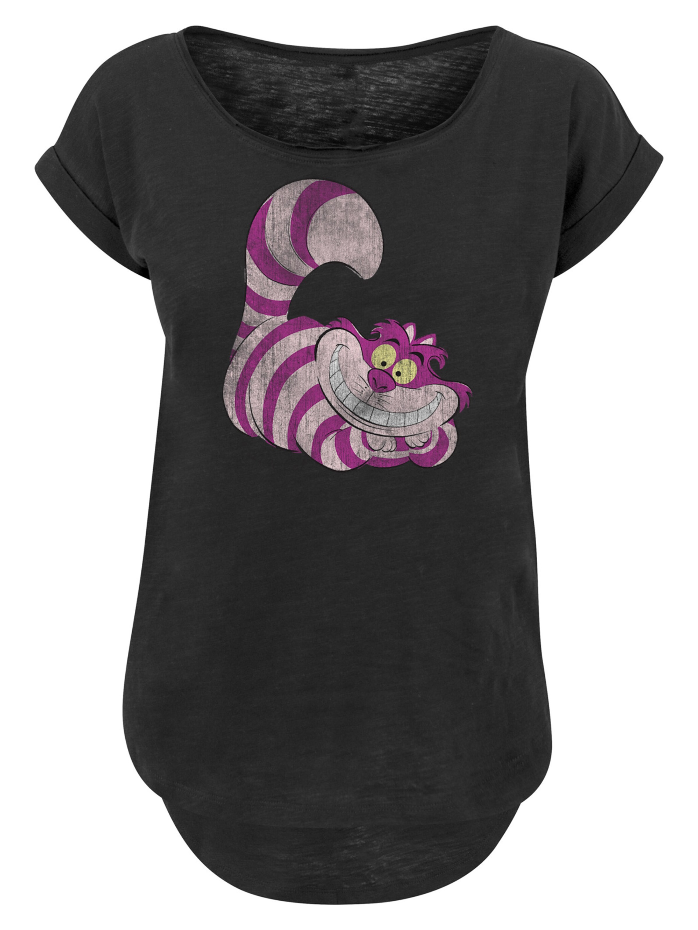 F4NT4STIC Shirt 'Disney Alice in Wonderland Cheshire Cat' in Zwart: voorkant