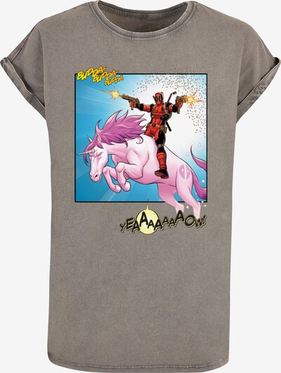 ABSOLUTE CULT T-Shirt 'Deadpool - Unicorn Battle' in azur / grau / helllila / blutrot, Produktansicht