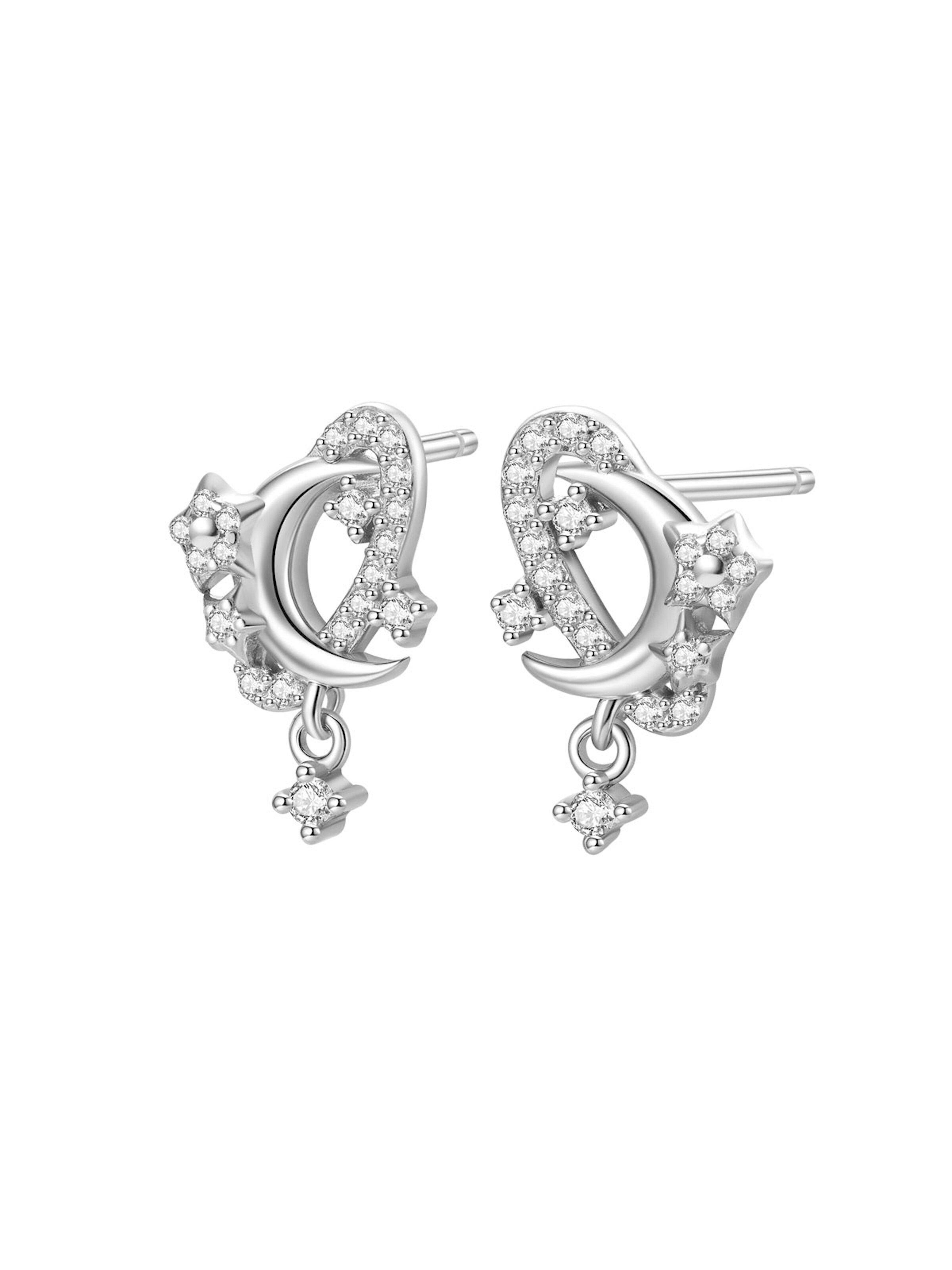 Boucles d'oreilles 'Sparkle Moon' Hey Happiness en argent : devant