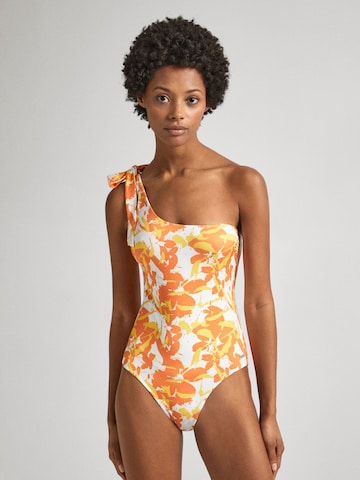 Pepe Jeans T-shirt Swimsuit 'TROPIC ASY' in Orange: front