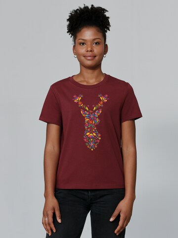 Maglietta ' Floral Deer ' di Watapparel in rosso: frontale