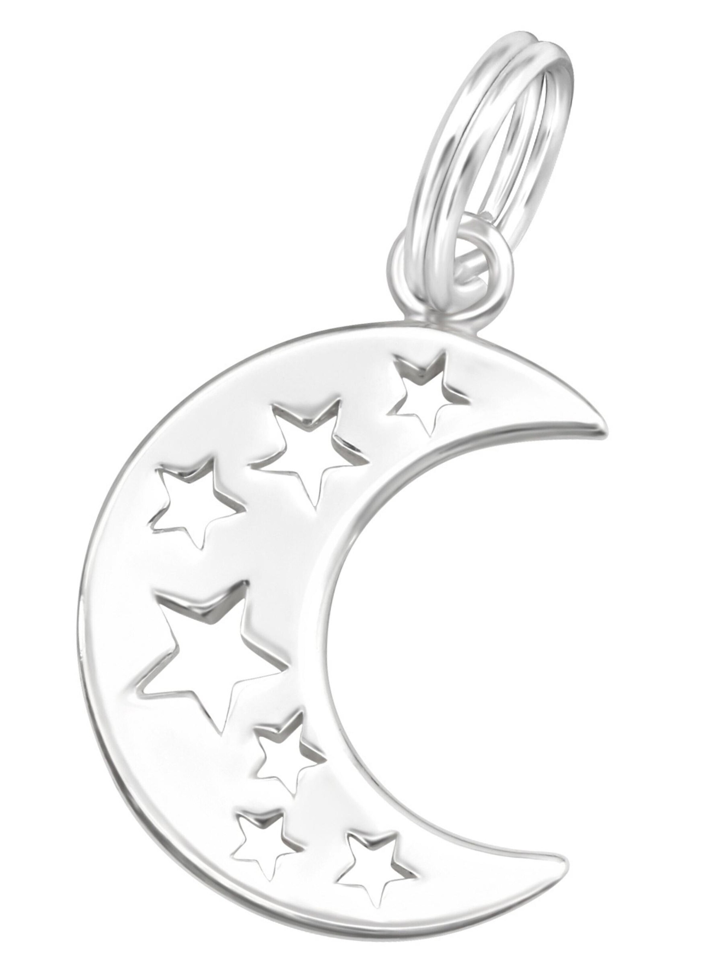 Pendentif 'Silberner Halbmond- und Sterne-Charm mit Spaltring' Maxte en argent