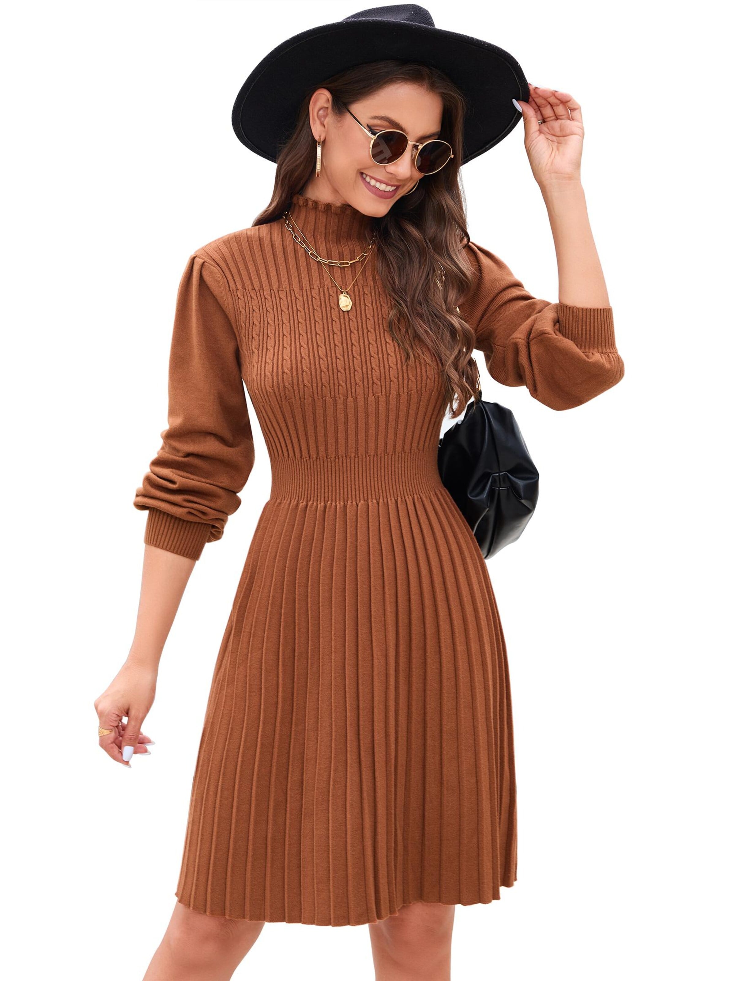 Yesfashion Gebreide jurk in Bruin: voorkant