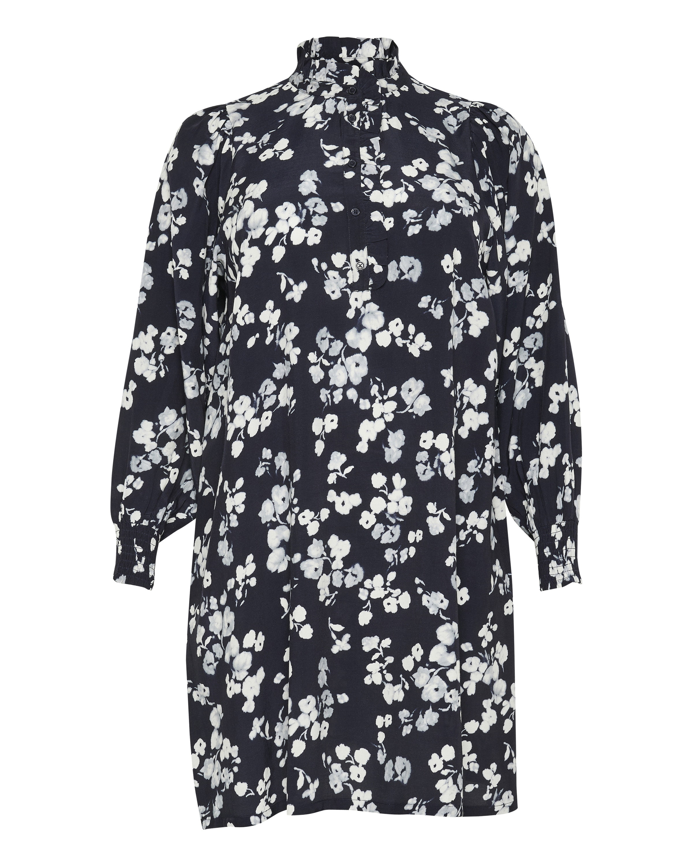 KAFFE CURVE Blousejurk in de kleur Navy / Lichtgrijs / Wit, Productweergave