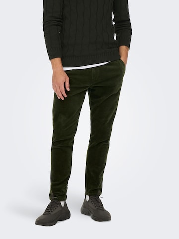 Only & Sons Regular Trousers in Green: front
