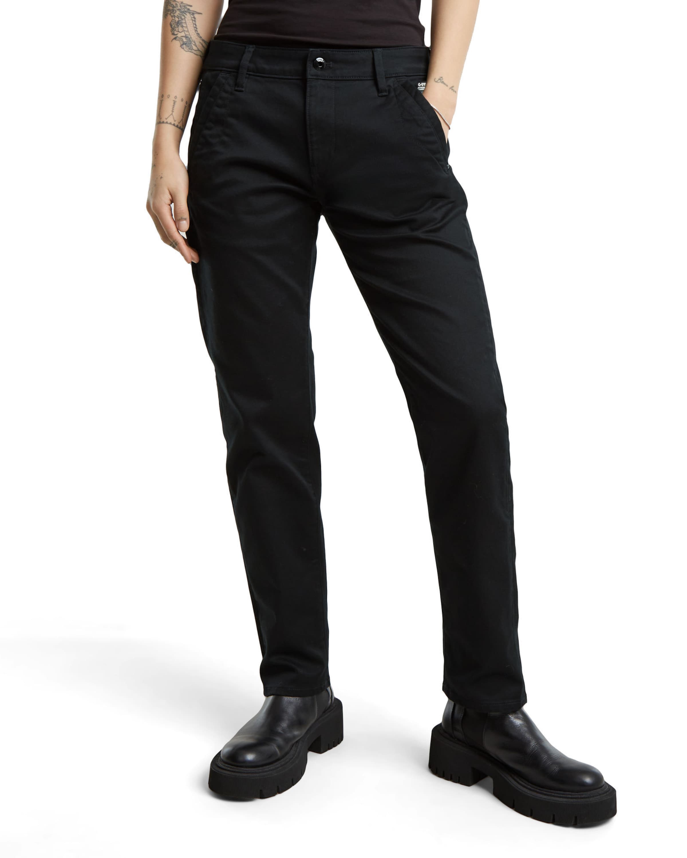 G-STAR Alt kitsenev Chino-püksid 'Kate', värv must: eest vaates