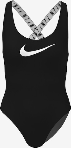 Nike Swim Bralette Swimsuit ' Crossback Logo Tape ' in Black: front