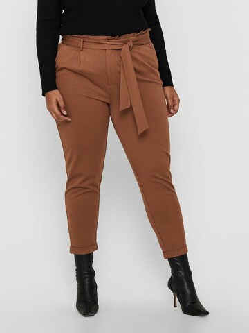 ONLY Carmakoma Tapered Pleat-Front Pants in Brown: front