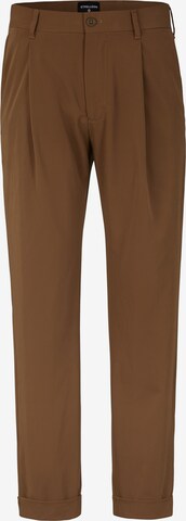 STRELLSON Regular Pleat-Front Pants 'Louis' in Brown: front