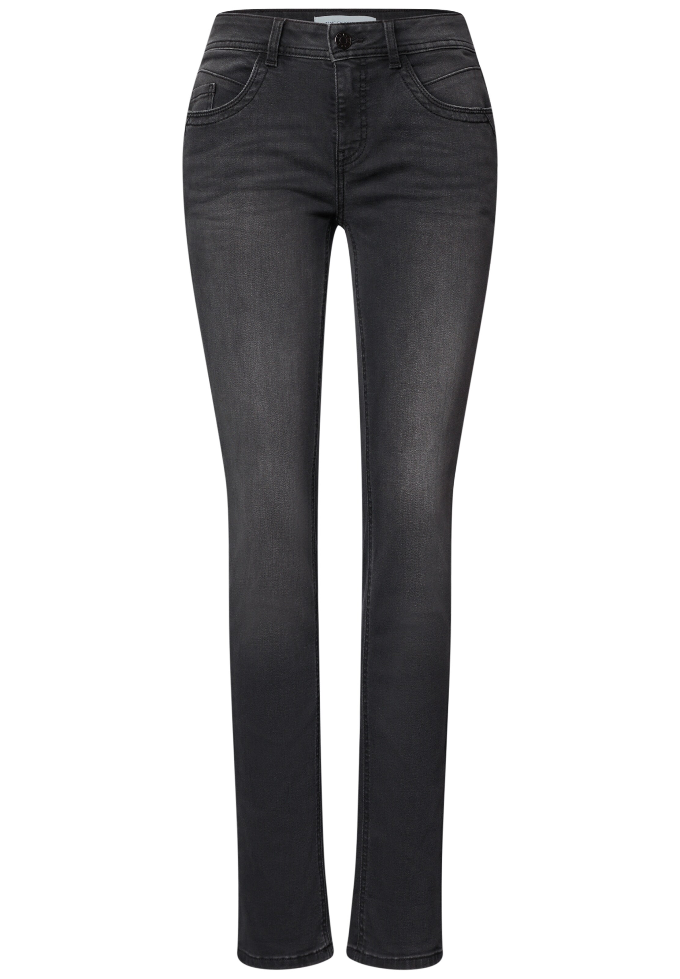 STREET ONE Mid Waist Slim Leg Jeans im Casual Fit in 24/28 in black denim, Produktansicht