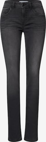 STREET ONE Regular Mid Waist Slim Leg Jeans im Casual Fit in Schwarz: Vorderseite