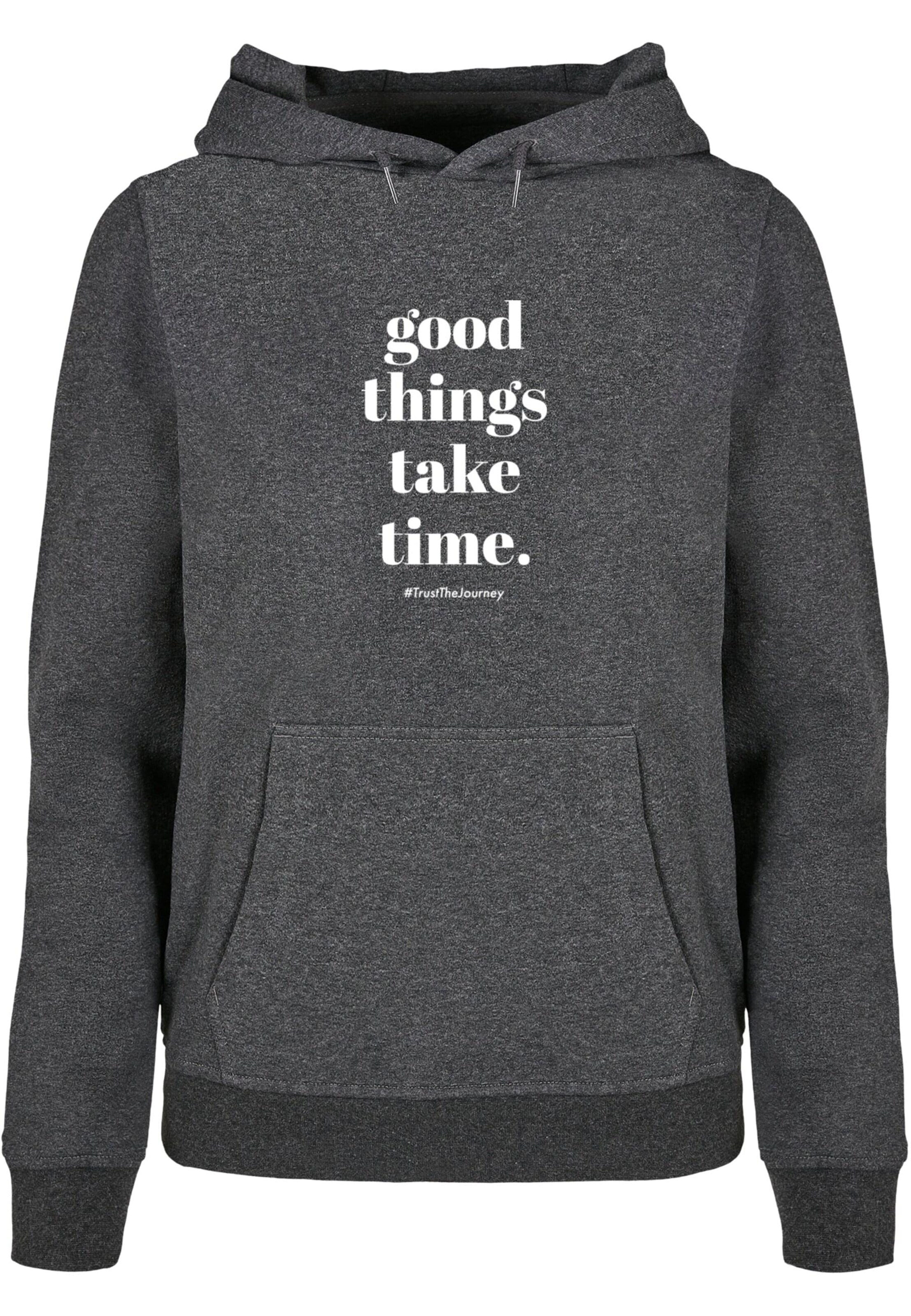 Bluză de molton 'Good Things Take Time' de la Merchcode pe gri: față