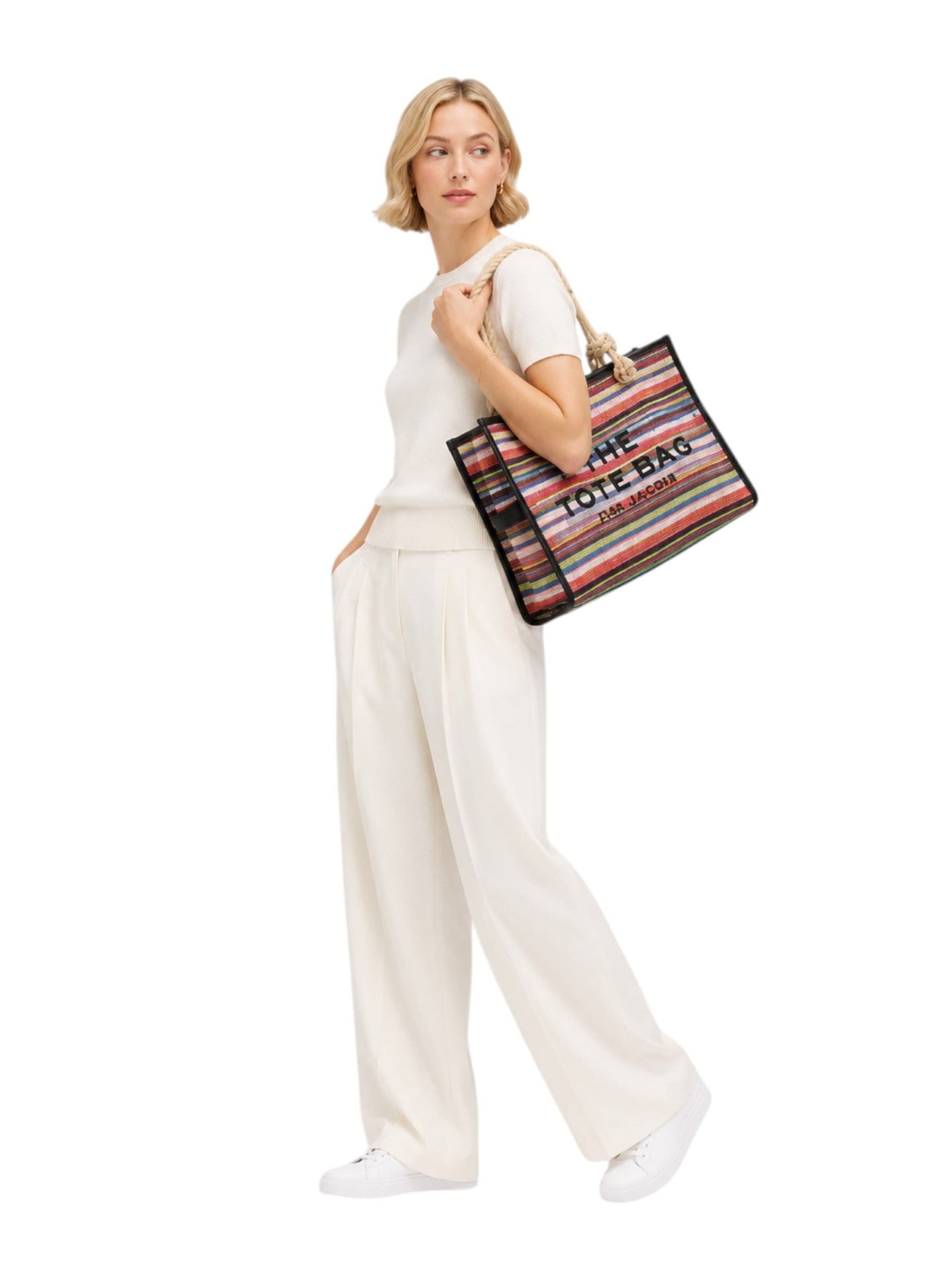 Marc Jacobs - Shopper 'The Stripe Mesh Large Tote Bag' en beige: frente