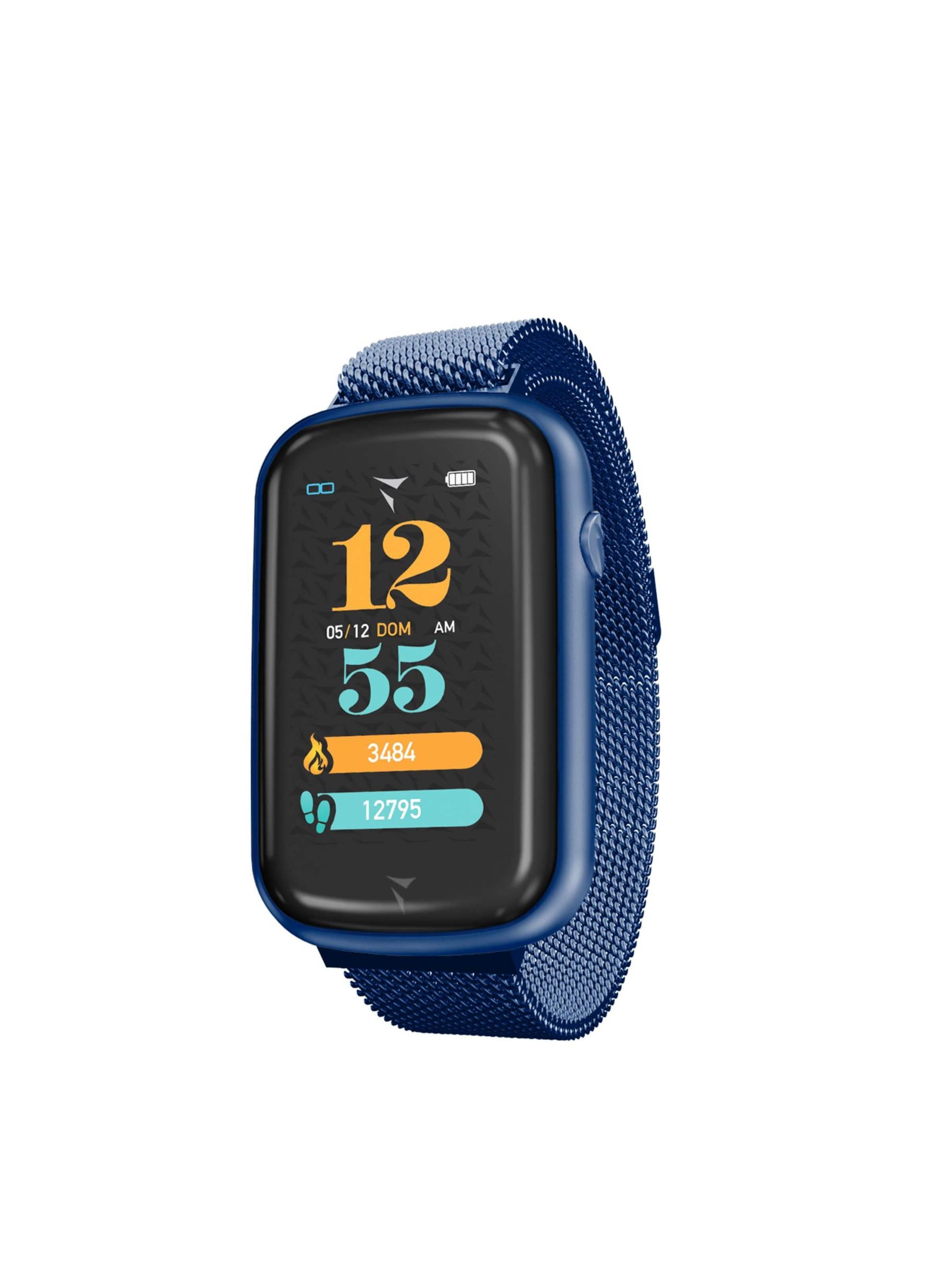 Techmade Digital Watch 'Smart Watch STEPS Metal Silver' in Blue: front