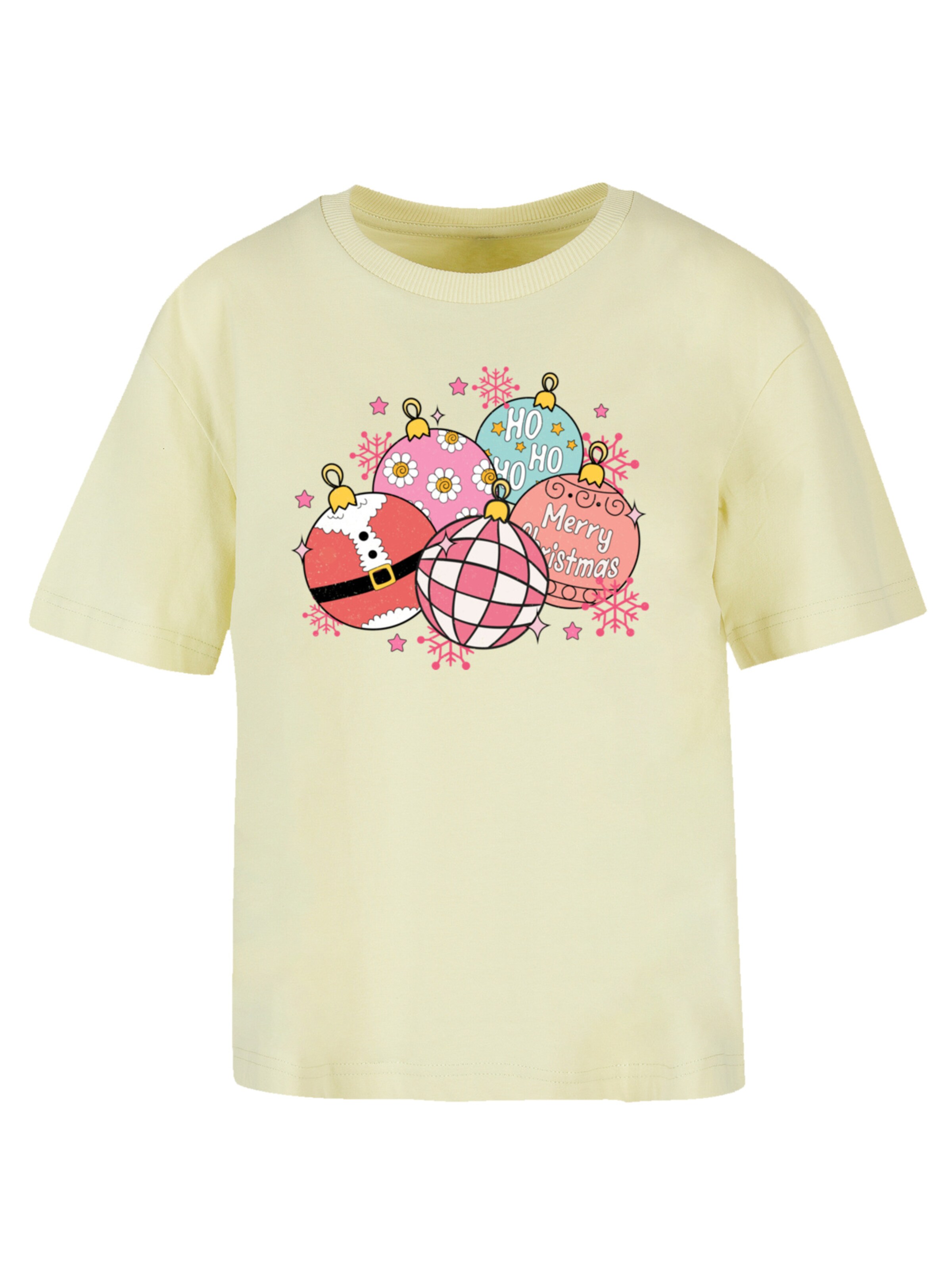 F4NT4STIC Shirt 'Pink Cute Christmas Tree Balls' in Yellow: front