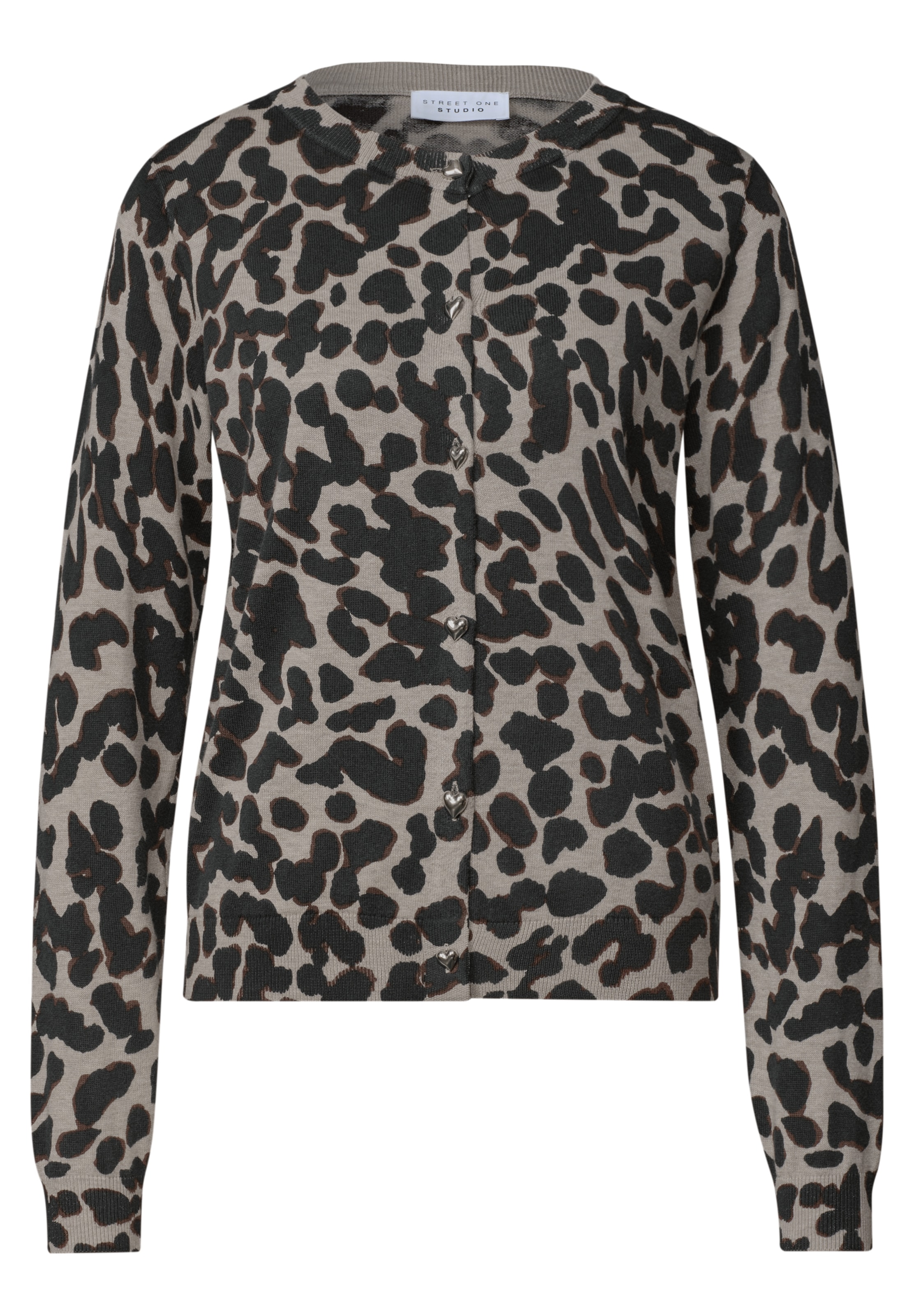 Street One Studio Cardigan mit Rundhals und Print in Beige: Vorderseite