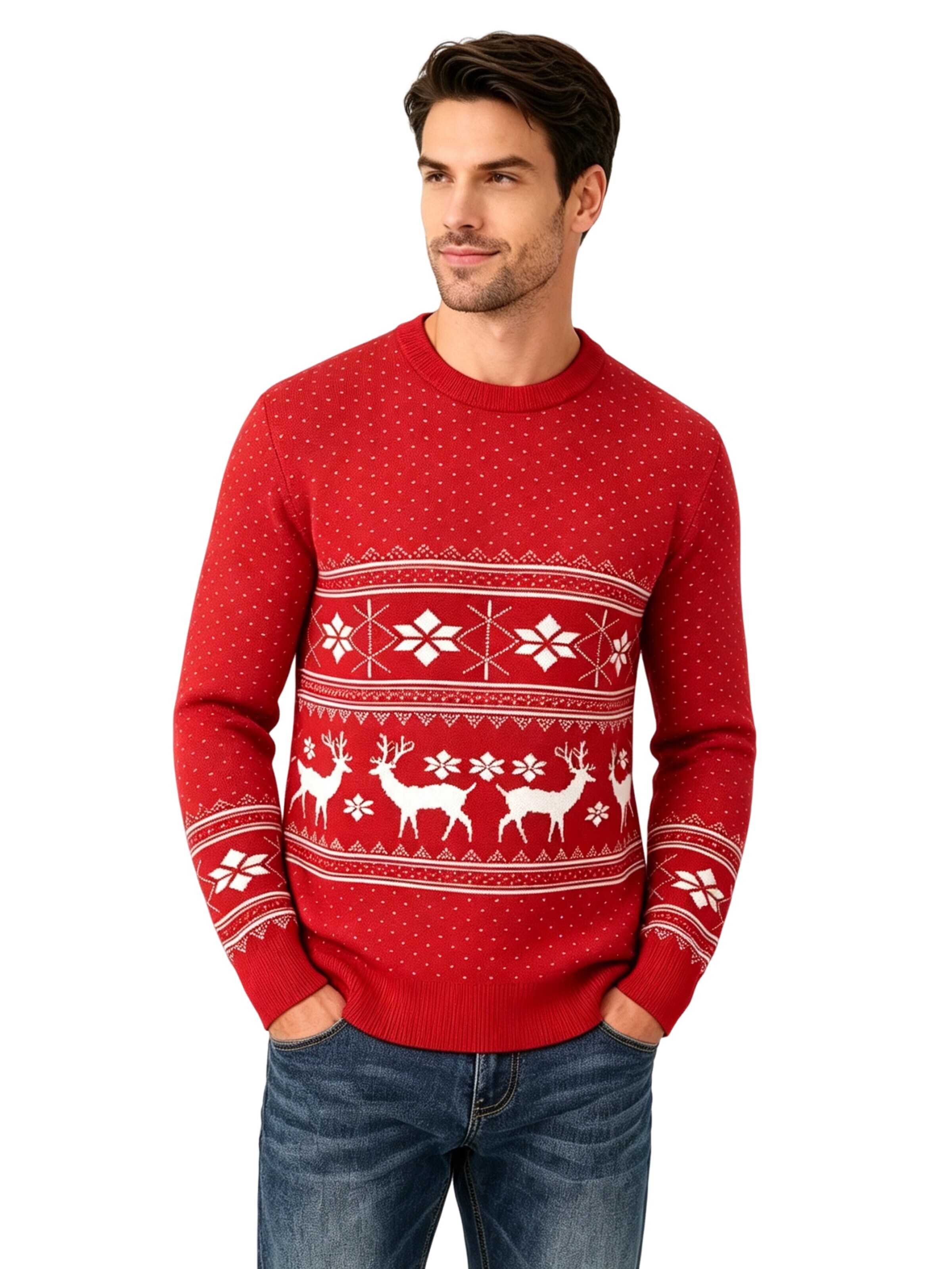 KoJooin Sweater 'Weihnachtspullover für Herren Rundhalsausschnitt Langarm Pullover' in Red