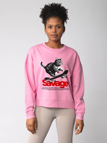 Watapparel Sweatshirt 'Savage Cat ' in Pink: front