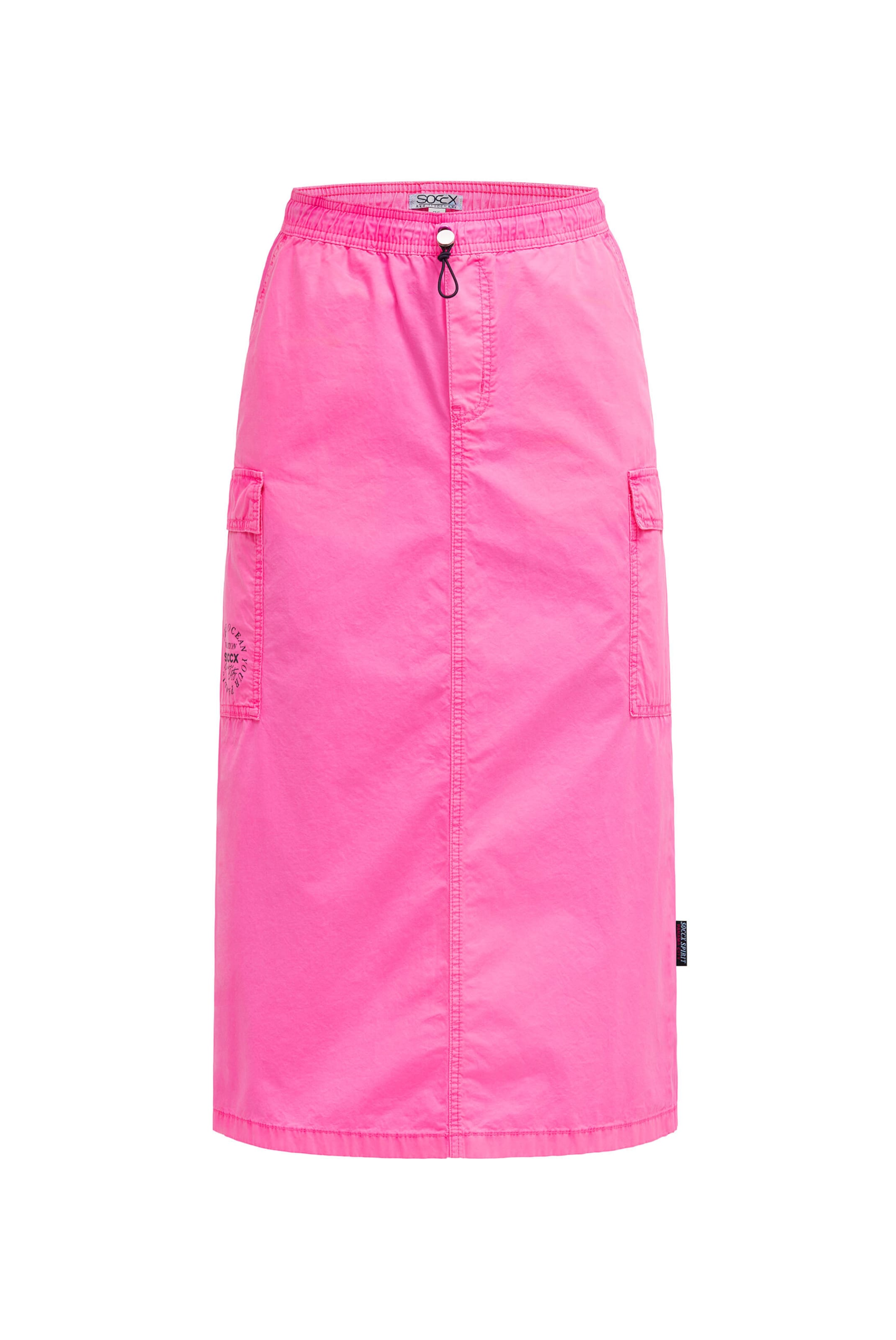 Soccx Midirock im Cargo-Stil mit Elastikbund in Pink: Vorderseite
