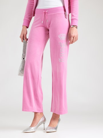 Juicy CoutureWide Leg/ Široke nogavice Hlače 'Gothic Crown' - roza boja: prednji dio