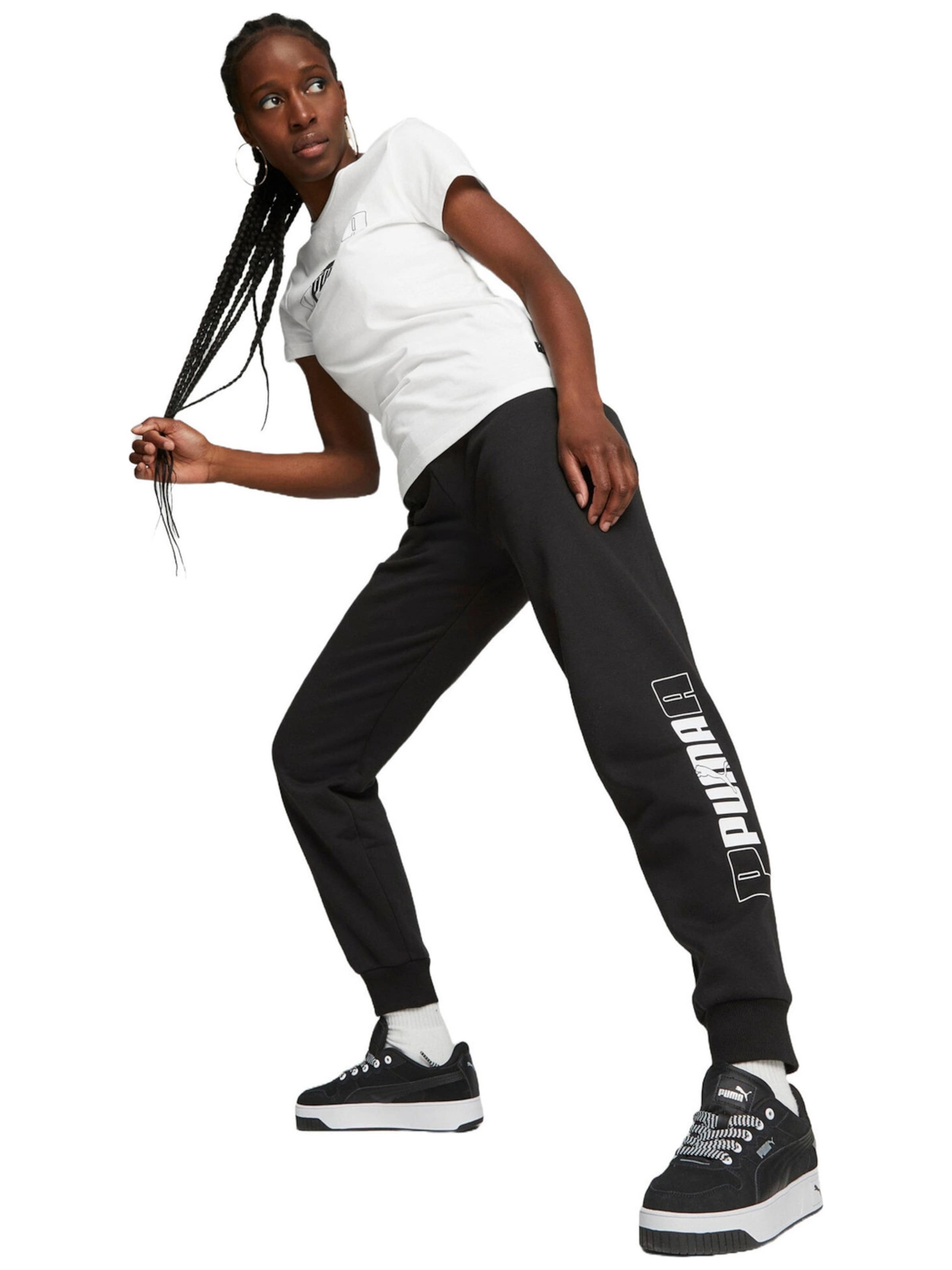 regular Pantaloni sportivi 'Puma Logo Printed Elastic Waist Active Joggers' di PUMA in nero