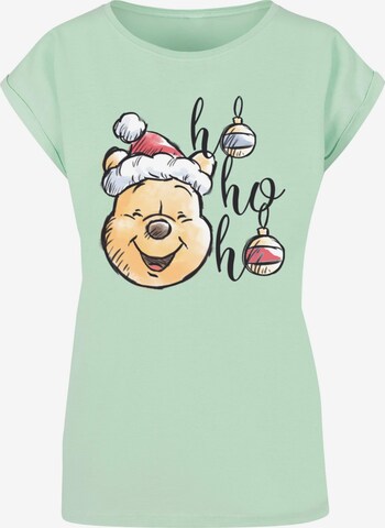 ABSOLUTE CULT Shirt 'Winnie The Pooh - Ho Ho Ho Baubles' in Groen: voorkant