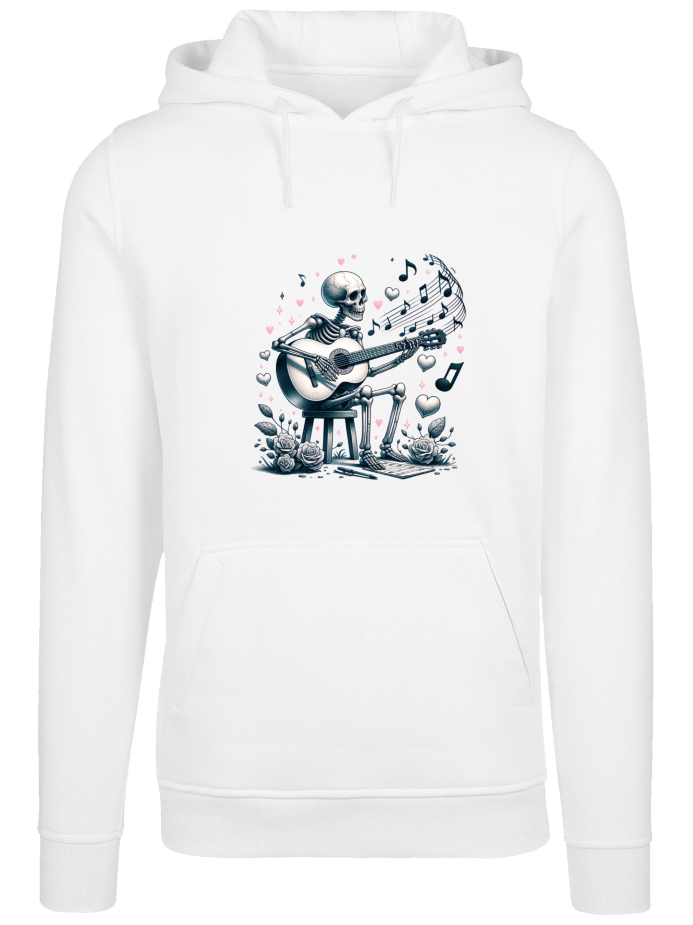 F4NT4STIC Sweatshirt 'Skelett spielt Gitarre, Musik, Liebe' in Wit: voorkant