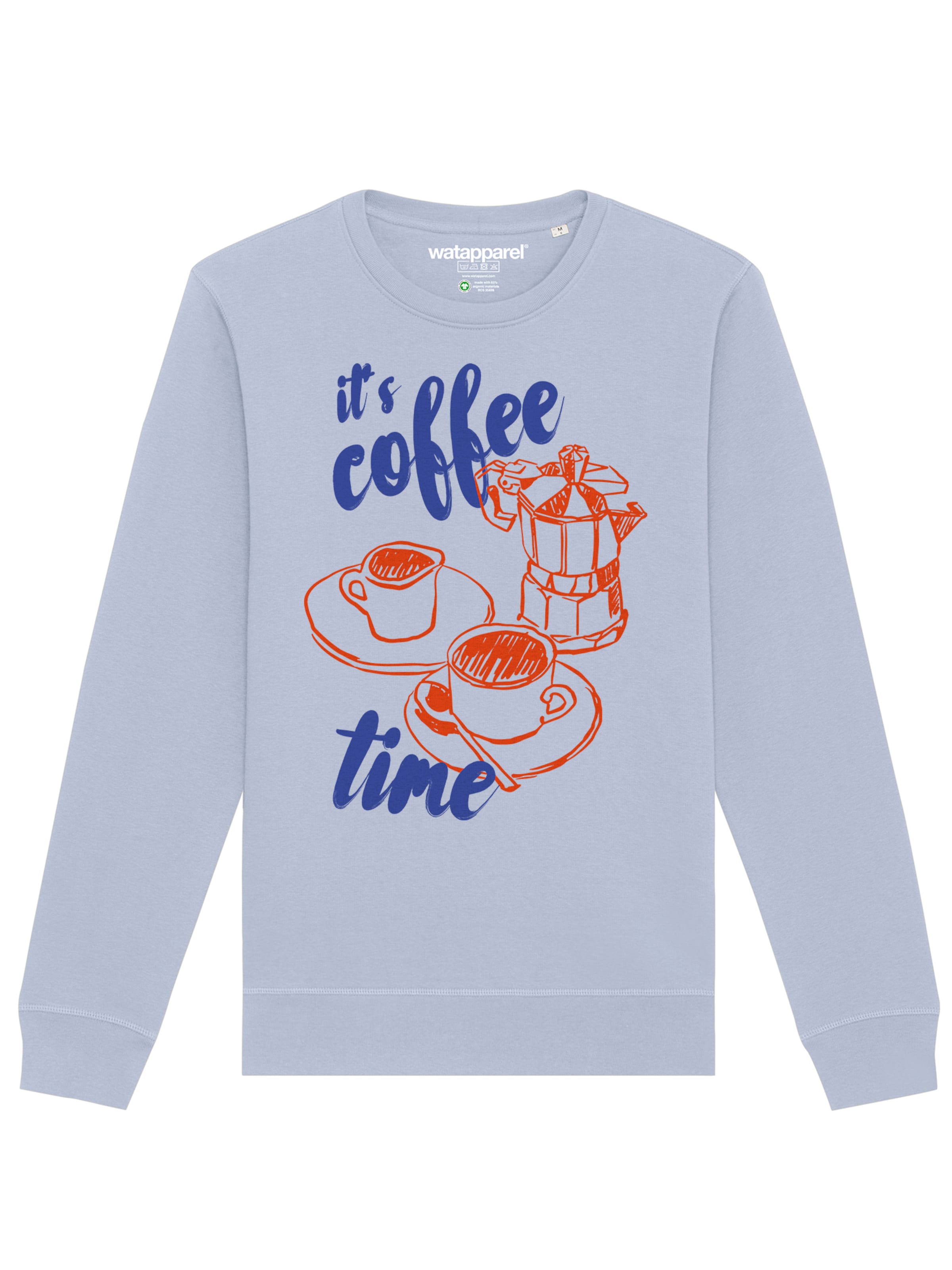 Watapparel Sweatshirt 'Its Coffee Time' in Blue: front