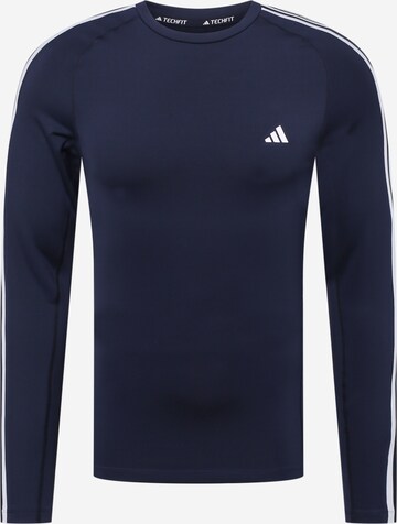 ADIDAS PERFORMANCE Functioneel shirt 'Techfit 3-Stripes ' in Blauw: voorkant