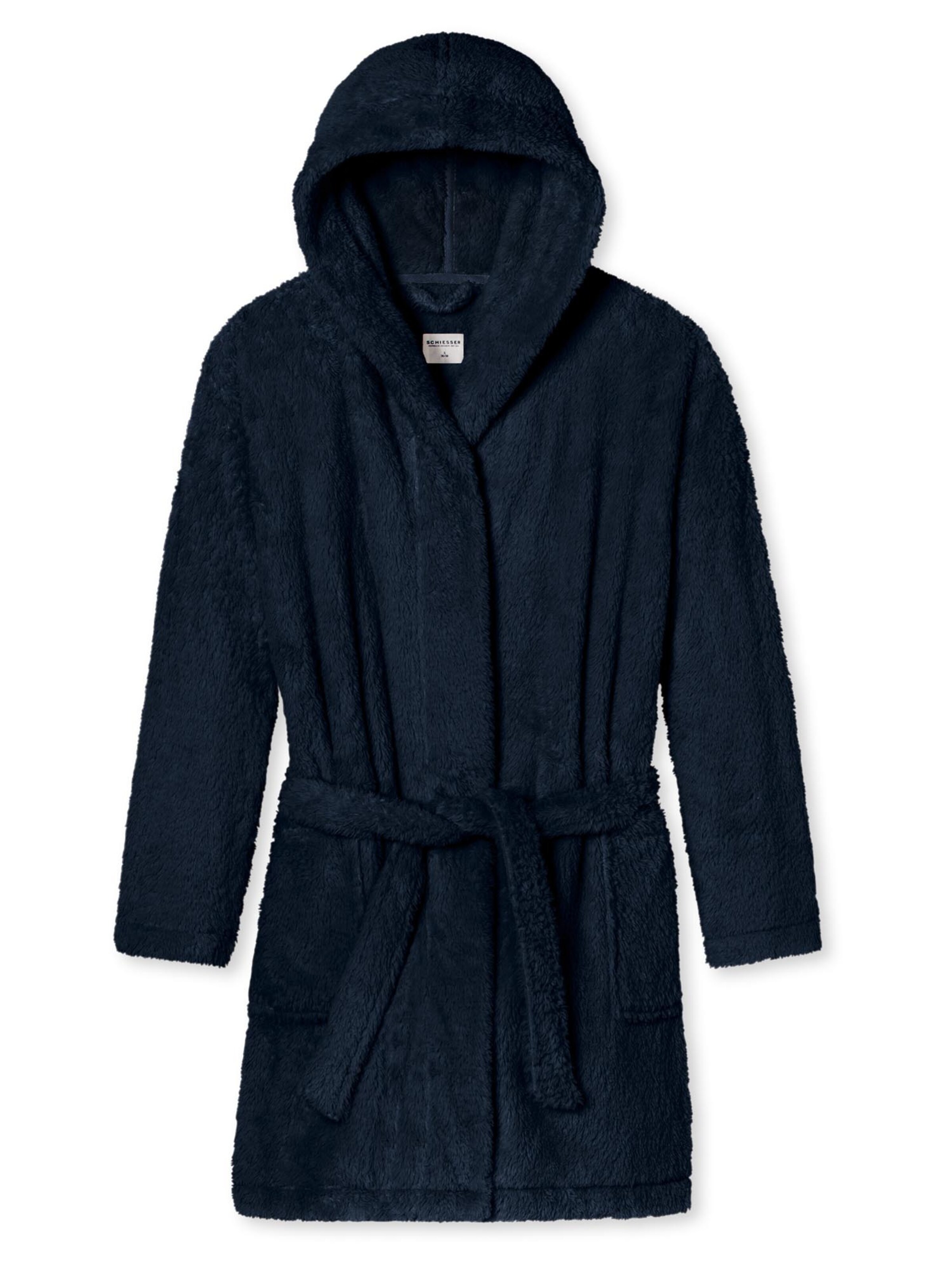 SCHIESSER Bademantel lang 'Teddy Fleece'‌‌‌‌‌‌ in dunkelblau, Produktansicht