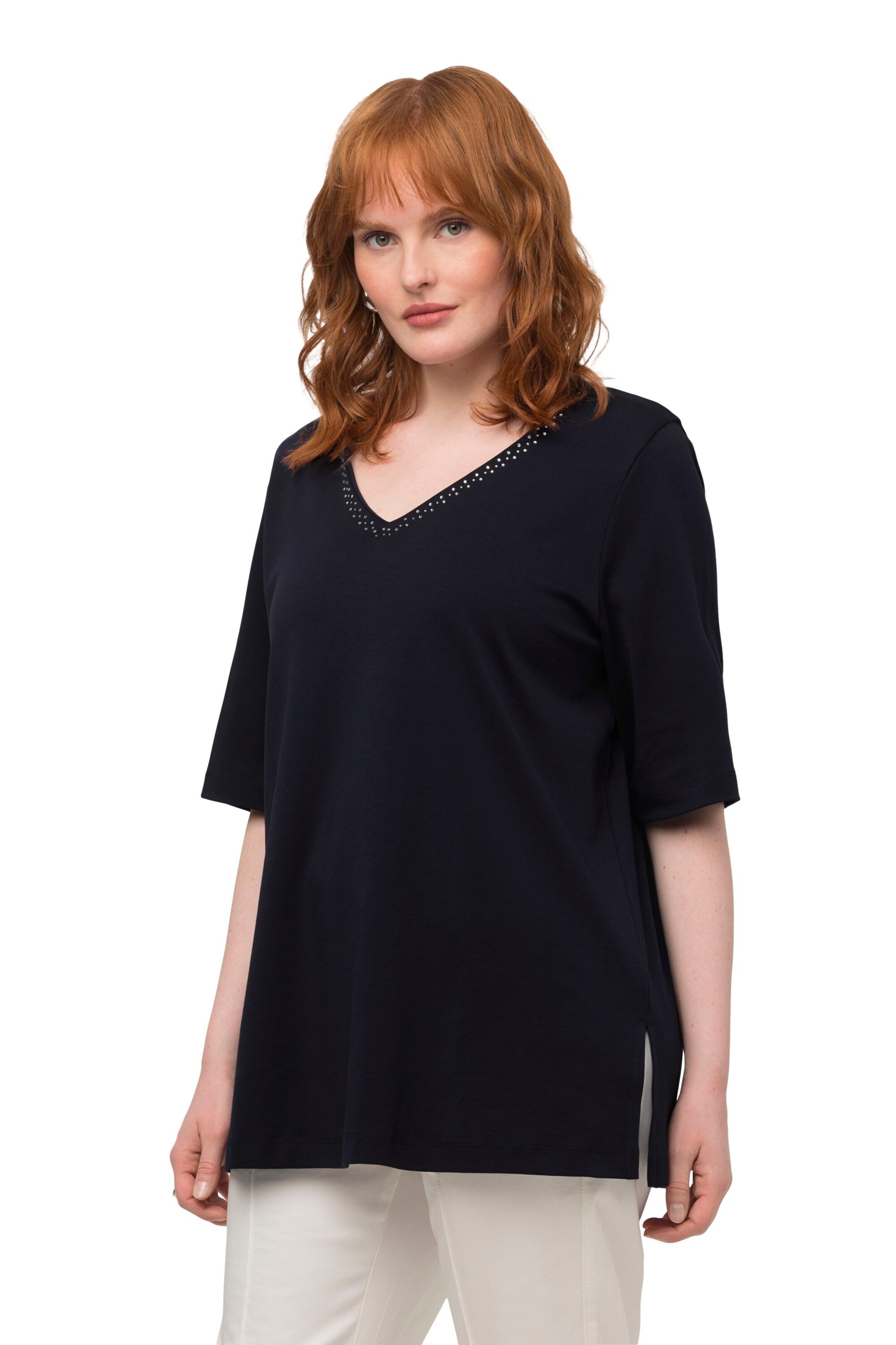 T-shirt Ulla Popken en bleu : devant