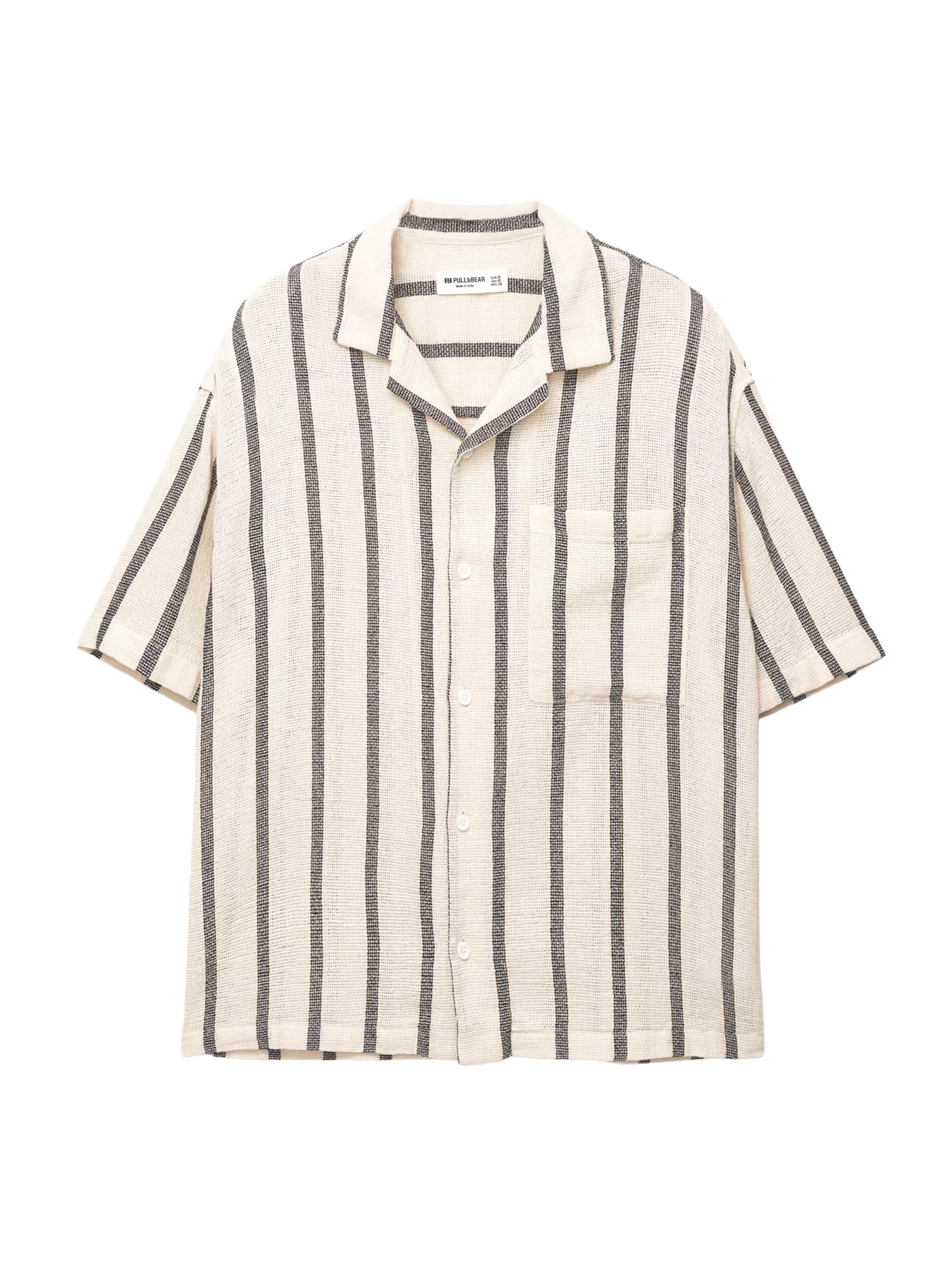 Pull&Bear Comfort fit Button Up Shirt in Beige: front