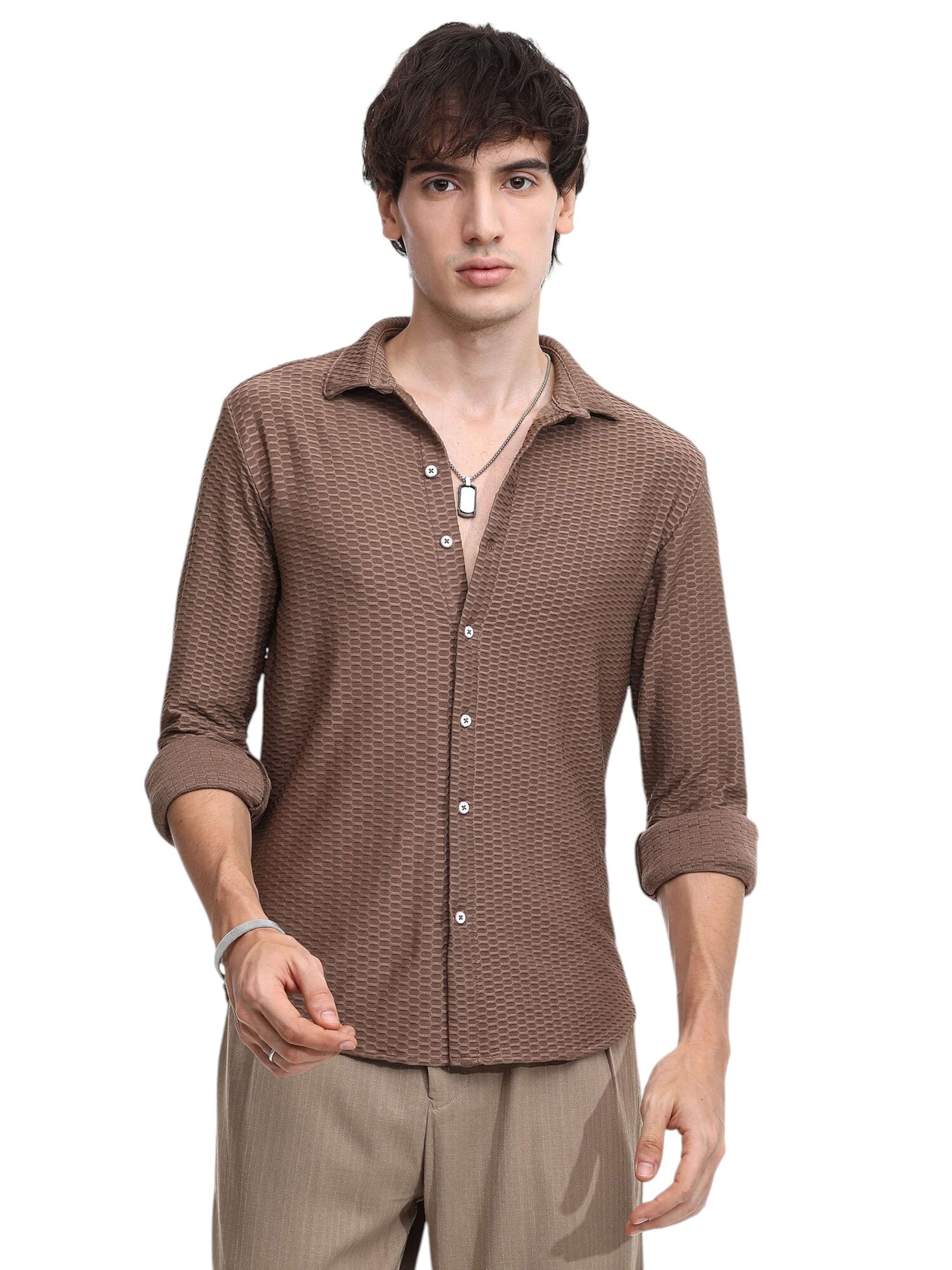 Campus Sutra Regular fit Риза 'Samara' в кафяво: отпред