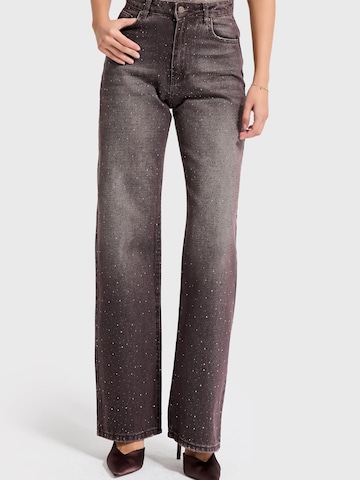 IT'S BASIC Regular Jeans 'RHINESTONE STRAIGHT HIGH RISE JEANS' in Bruin
