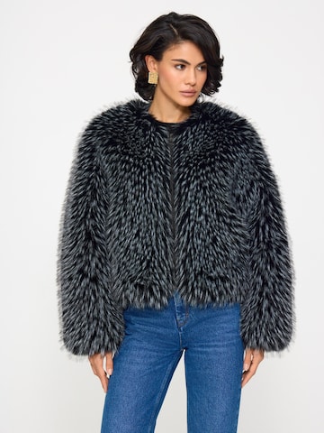 BASSIA Winter coat 'Gilda Black Raccoon Faux Fur Bomber' in Black