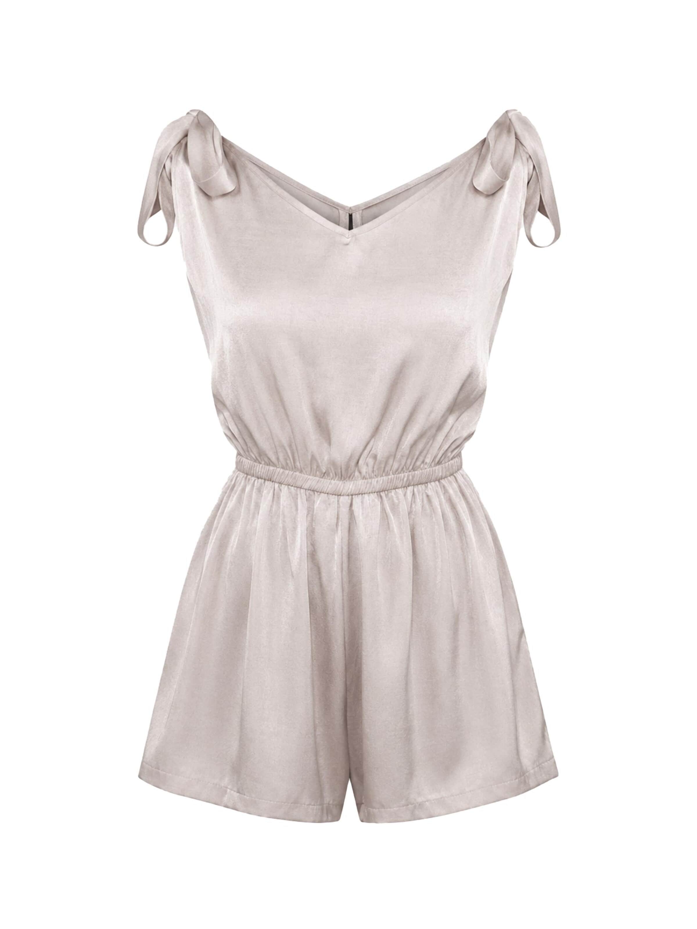 REGINA FASHION Kombinezon 'Tie-Shoulder V-Neck Playsuit (Soft Sheen)' | bež barva: sprednja stran
