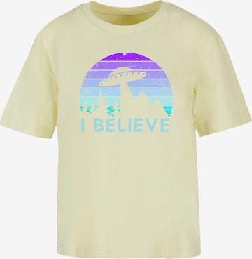 F4NT4STIC Shirt 'I BELIEVE UFO Alien Raumschiff Retro' in Geel: voorkant