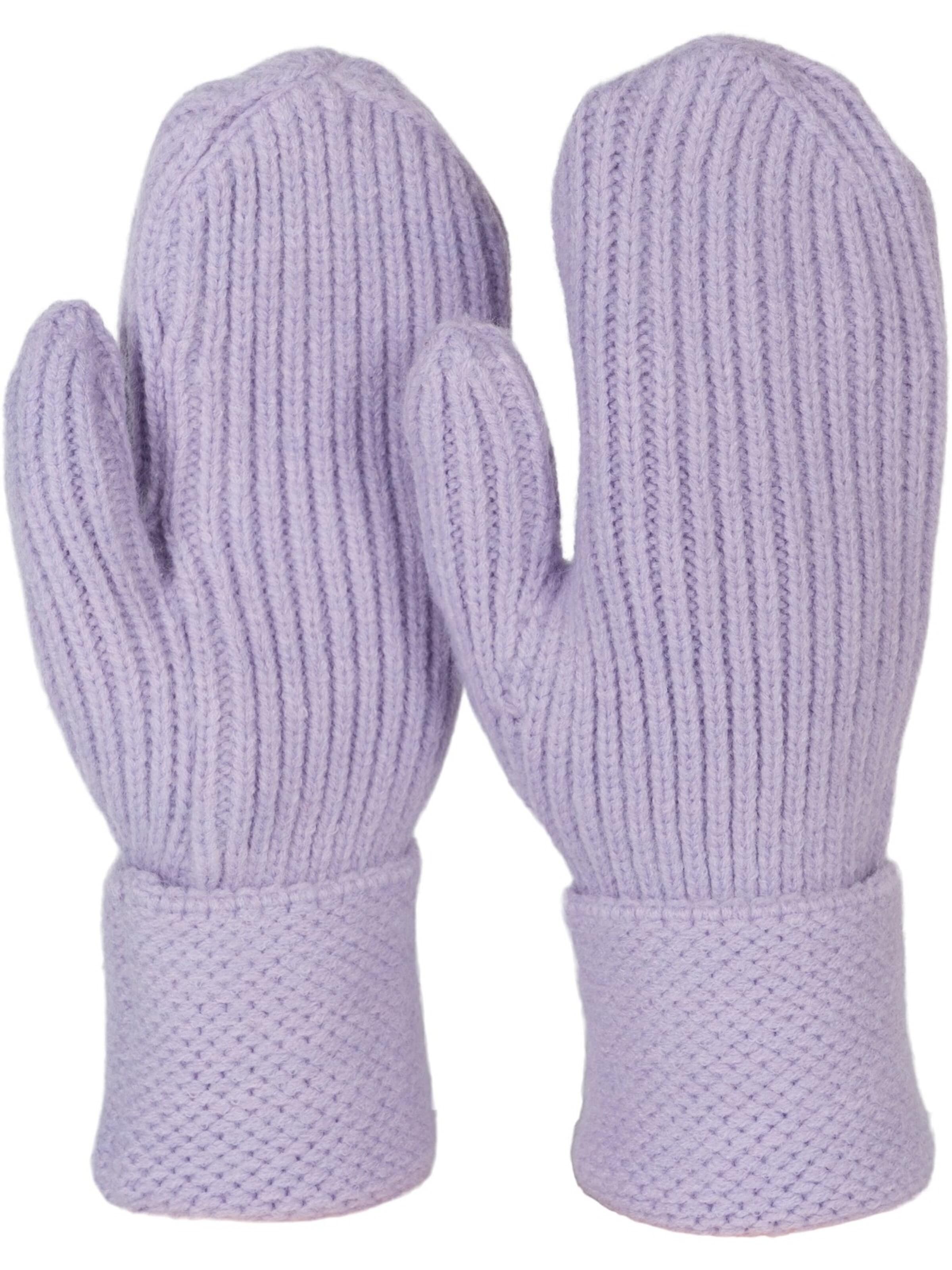 styleBREAKER Fingerhandschuhe 'Strick Fäustlinge mit gemustertem Bund'‌‌ in Lila: Vorderseite