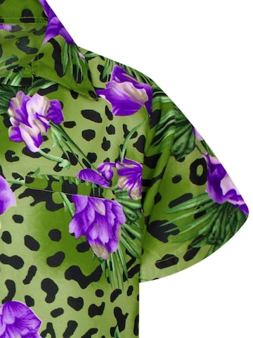 King Kameha Shirt 'Leopard Flowers' in Groen