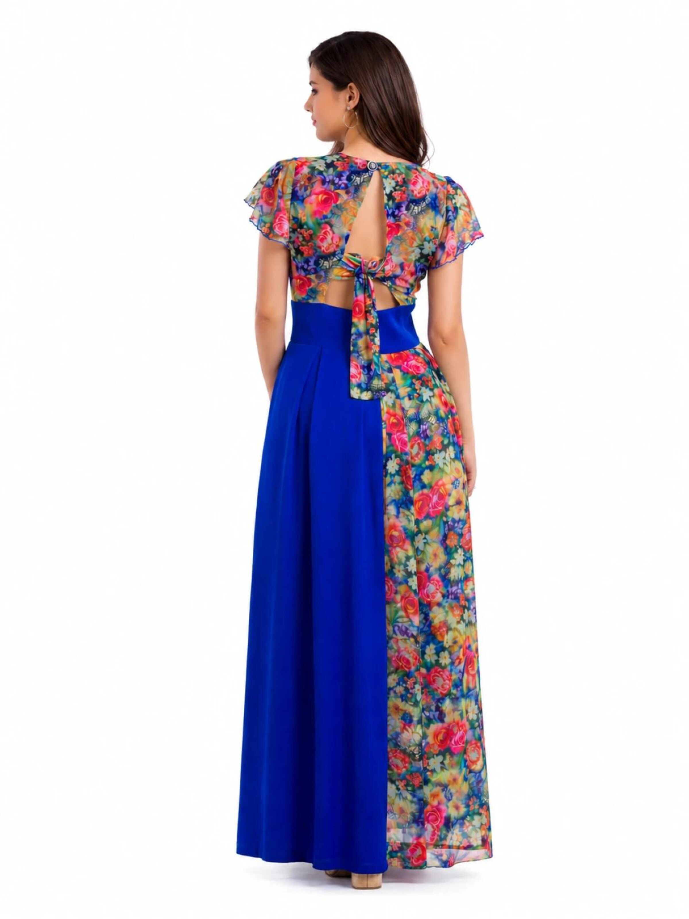 BIBI SAKALIEVA - Vestido de gala 'Royal Blue Maxi Dress with Floral Lace Panels' en azul