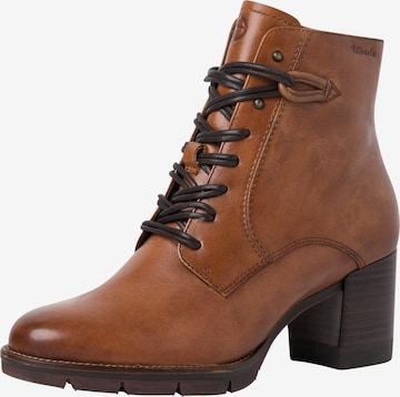 TAMARIS Lace-up bootie in Brown: front