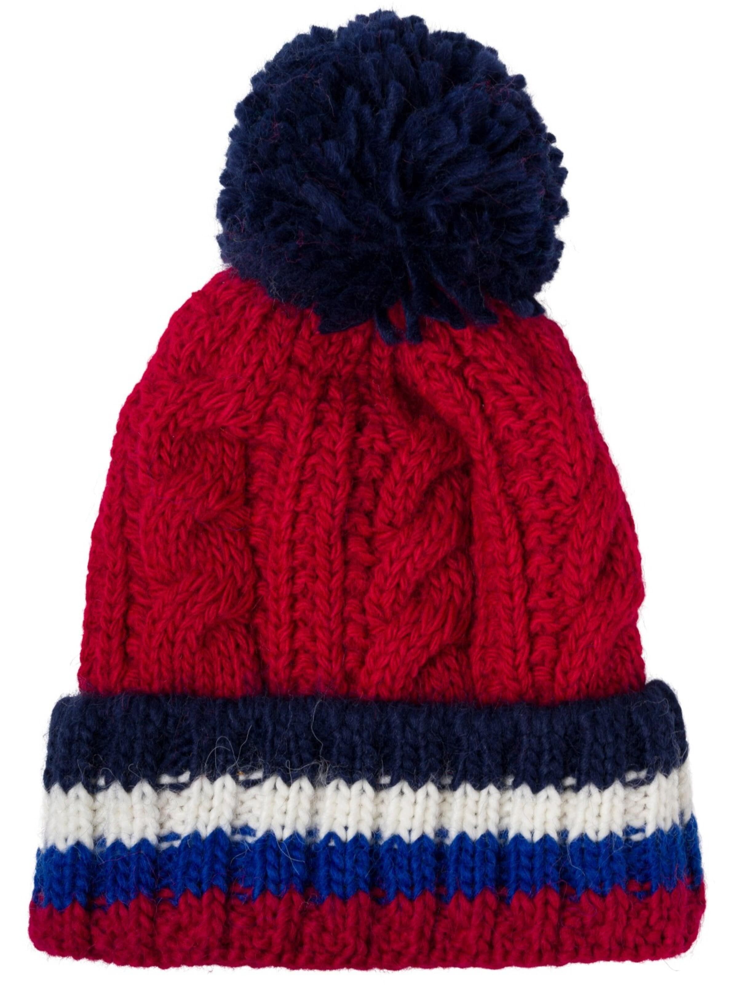 styleBREAKER Beanie 'Kinder Strick Bommelmütze Zopfmuster' in Red: front