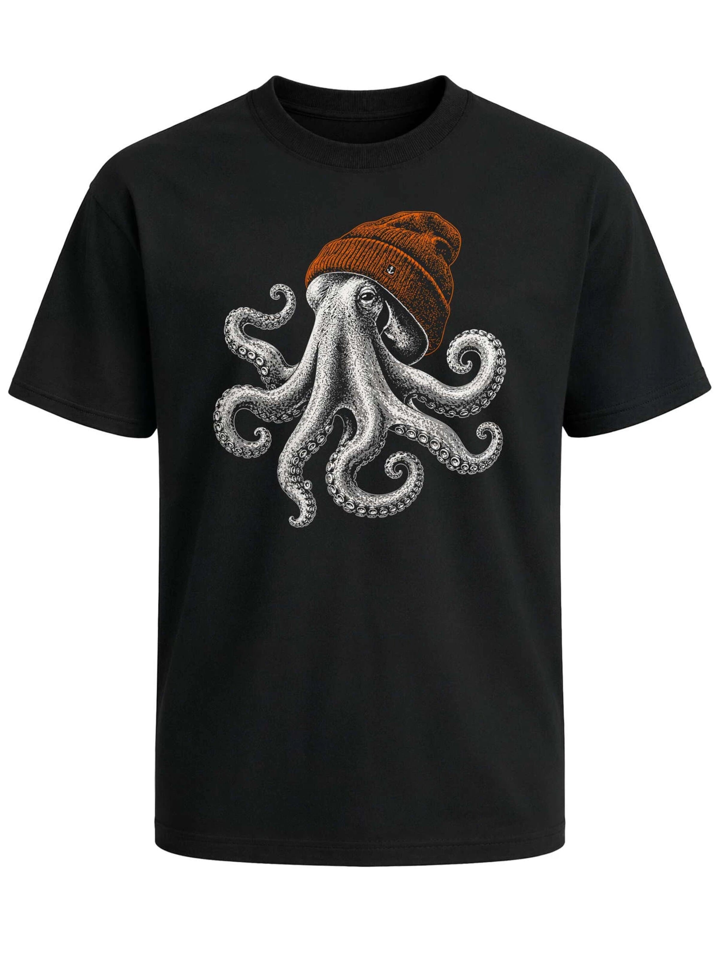 Neverless Shirt 'oktopus Beanie' in Black: front