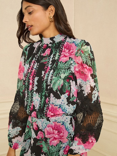 Rochie pe 36 love & roses pe albastru deschis / verde / roz / negru, Vizualizare produs
