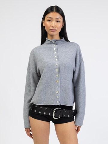 BROKE + SCHÖN Knit Cardigan 'Strickjacke mit Stehkragen' in Grey: front