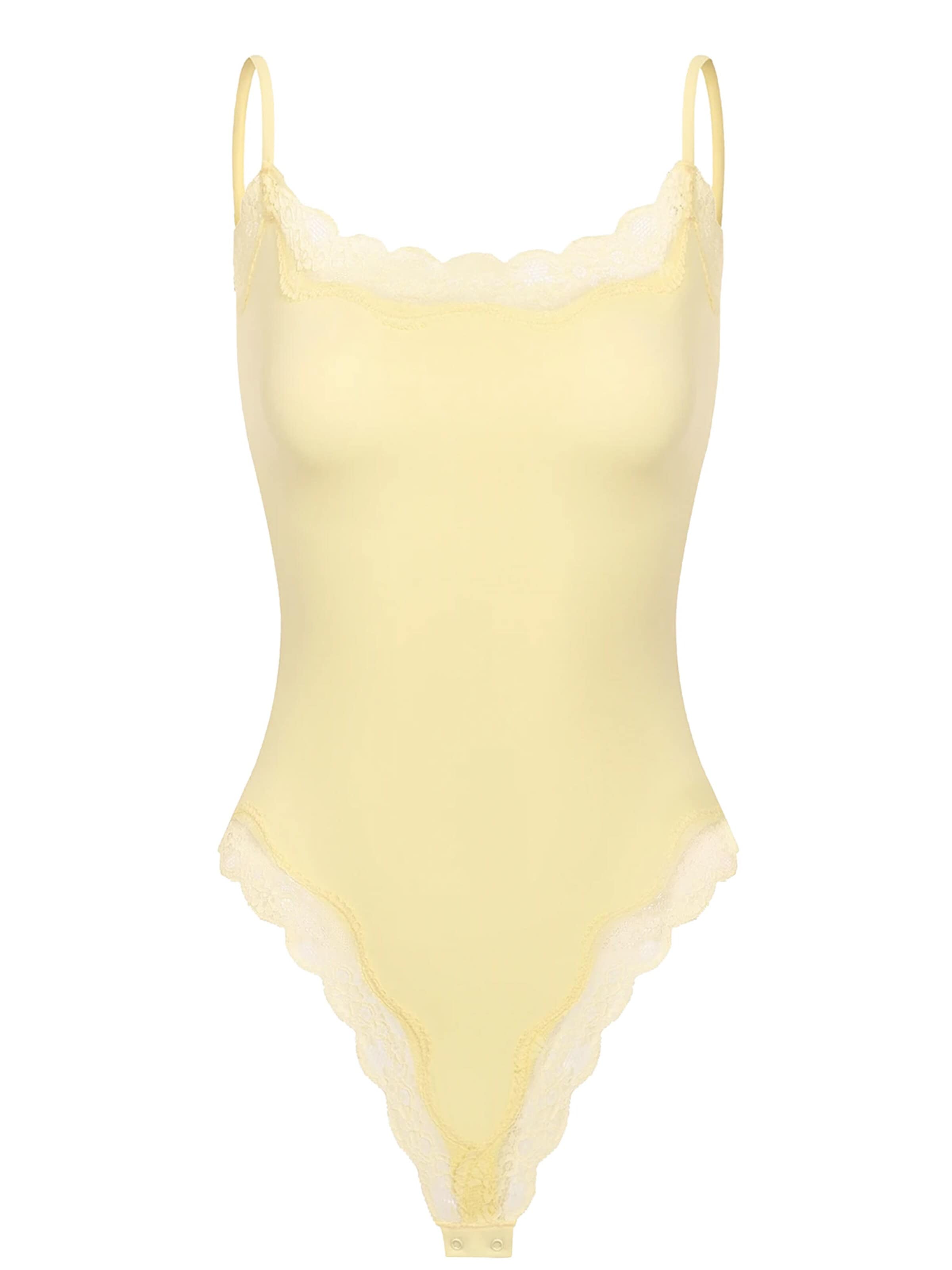 cfab (formerly creamy fabrics) Body 'Bodysuit String mit Lace' i gul: framsida