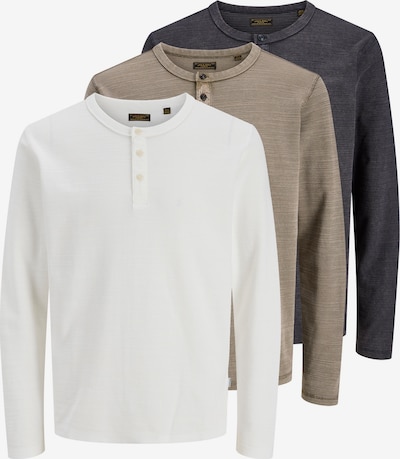 S dydžio Marškinėliai 'JPRBLUAARON' iš JACK & JONES, spalva – smėlio spalva / tamsiai mėlyna / balta, Prekių apžvalga