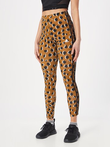 Skinny Pantalon de sport 'Essentials 3-Stripes Animal Print' ADIDAS SPORTSWEAR en marron : devant